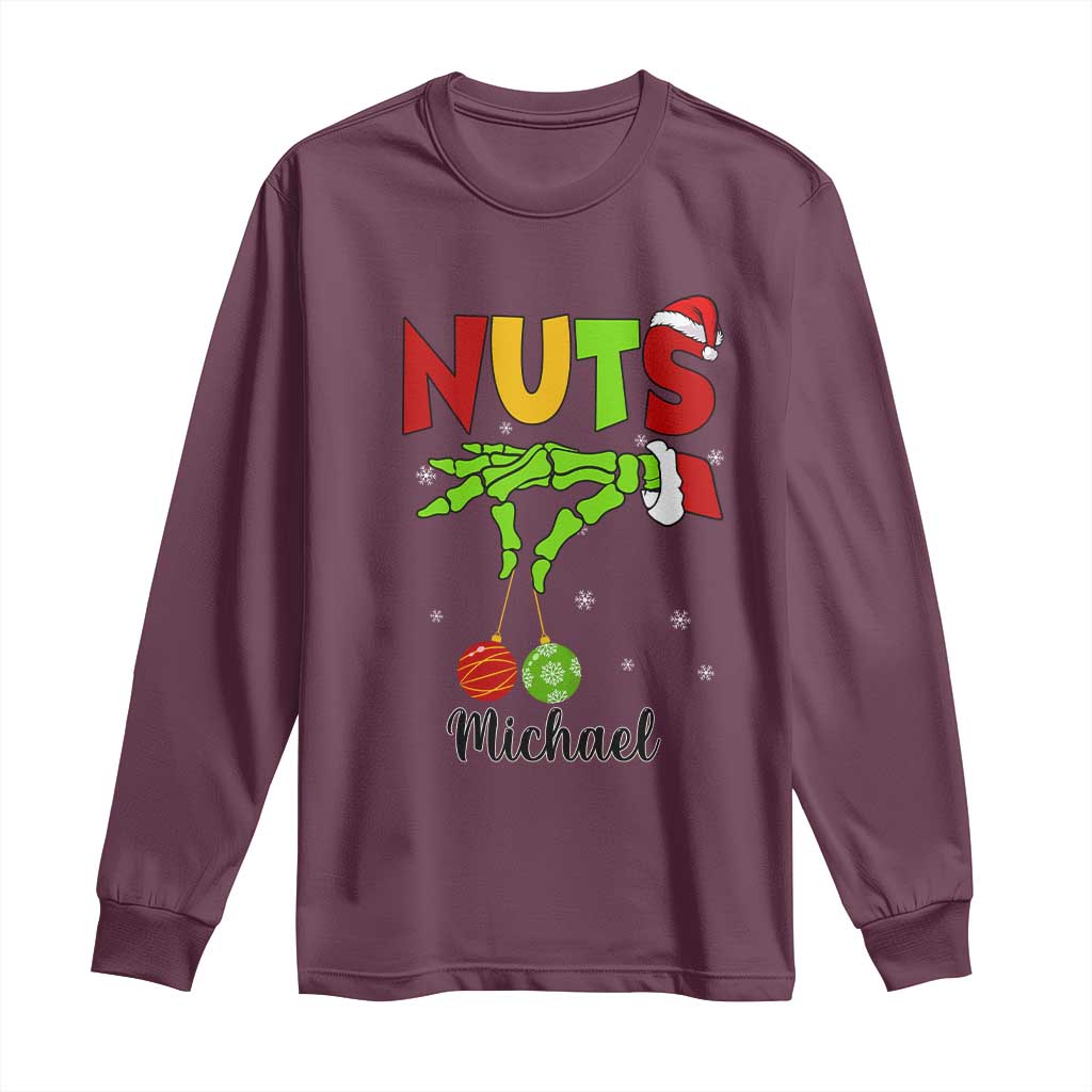 Personalized Christmas Matching Couple Long Sleeve Shirt Custom Name Chestnuts Xmas Funny Nuts TS02 Maroon Print Your Wear