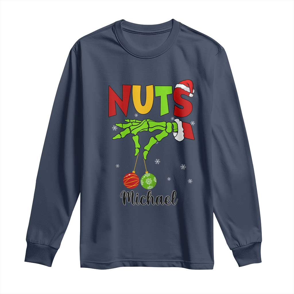 Personalized Christmas Matching Couple Long Sleeve Shirt Custom Name Chestnuts Xmas Funny Nuts TS02 Navy Print Your Wear