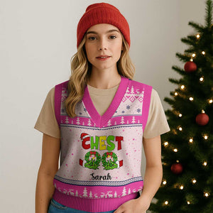 Personalized Xmas Matching Couple V-Neck Knit Sweater Vest Custom Name Chestnuts Xmas Funny Chest TS02 Hot Pink Print Your Wear