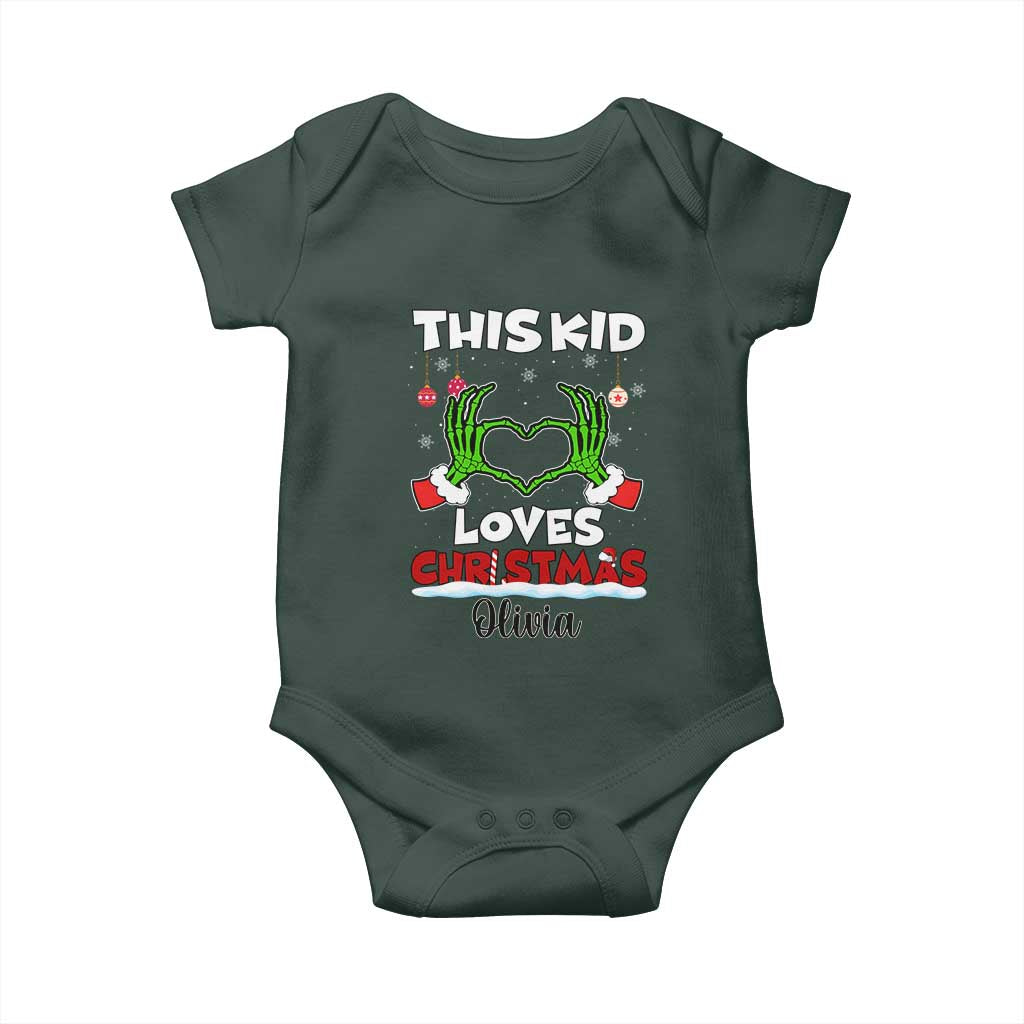 Personalized Funny Christmas Lover Baby Onesie Custom Kids Name Skeleton Hand Heart TS02 Print Your Wear