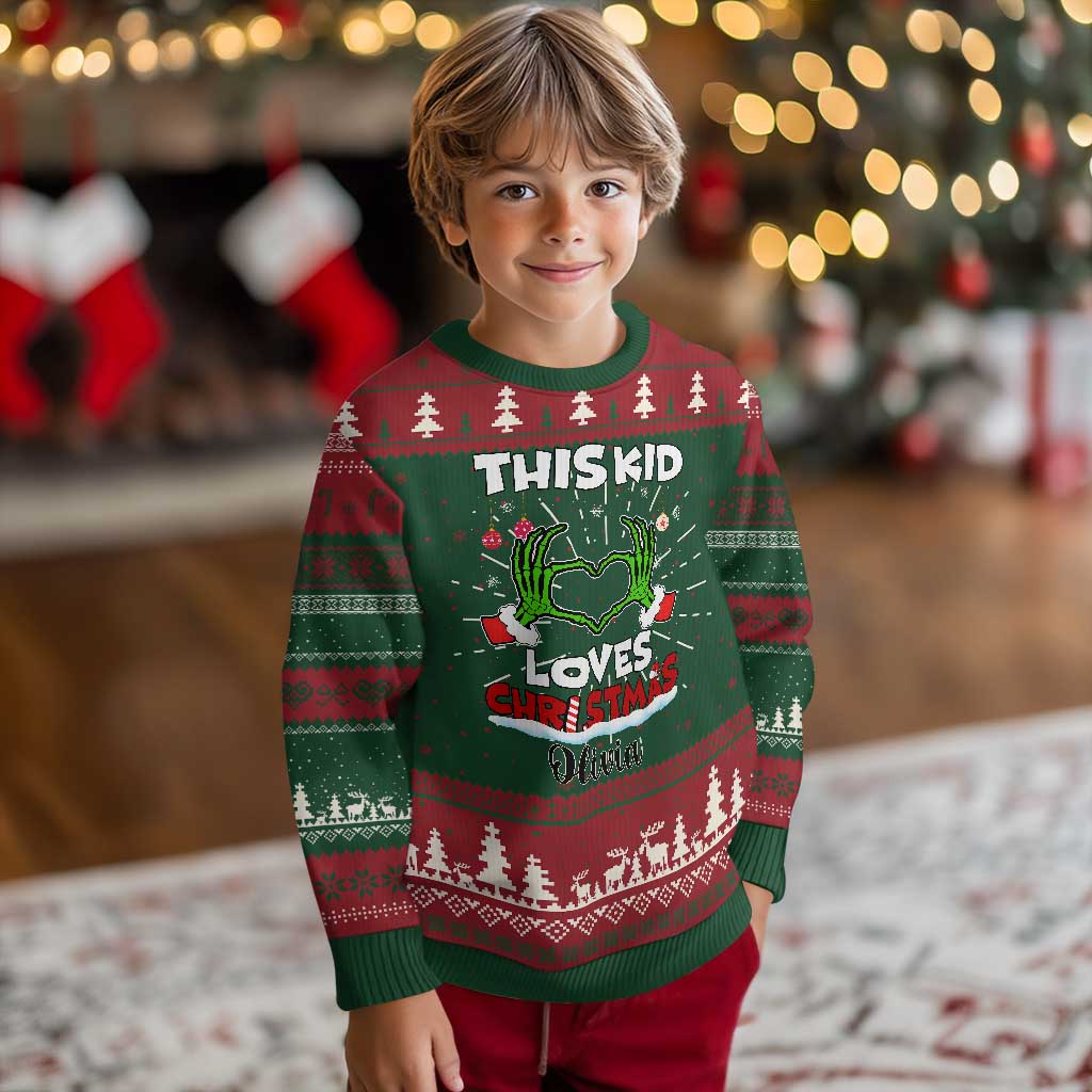 Personalized Funny Xmas Lover Ugly Christmas Sweater Custom Kids Name Skeleton Hand Heart TS02 Christmas Print Your Wear