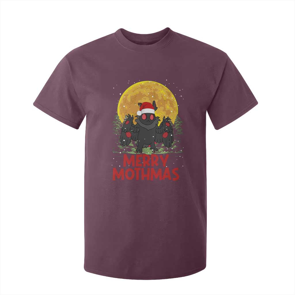 Mothman Christmas T Shirt For Kid Funny Merry Mothmas Cryptid Xmas Santa TS02 Maroon Print Your Wear