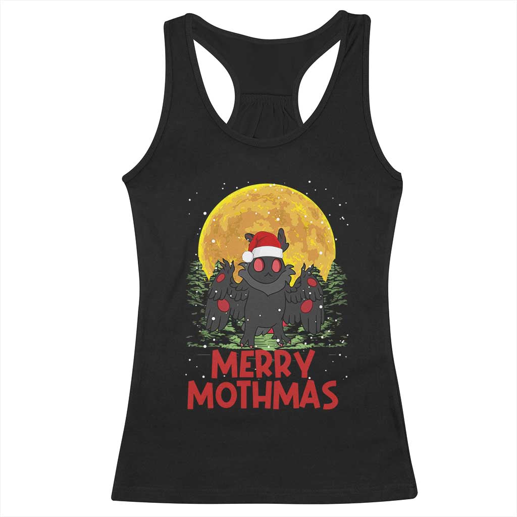 Mothman Christmas Racerback Tank Top Funny Merry Mothmas Cryptid Xmas Santa TS02 Black Print Your Wear