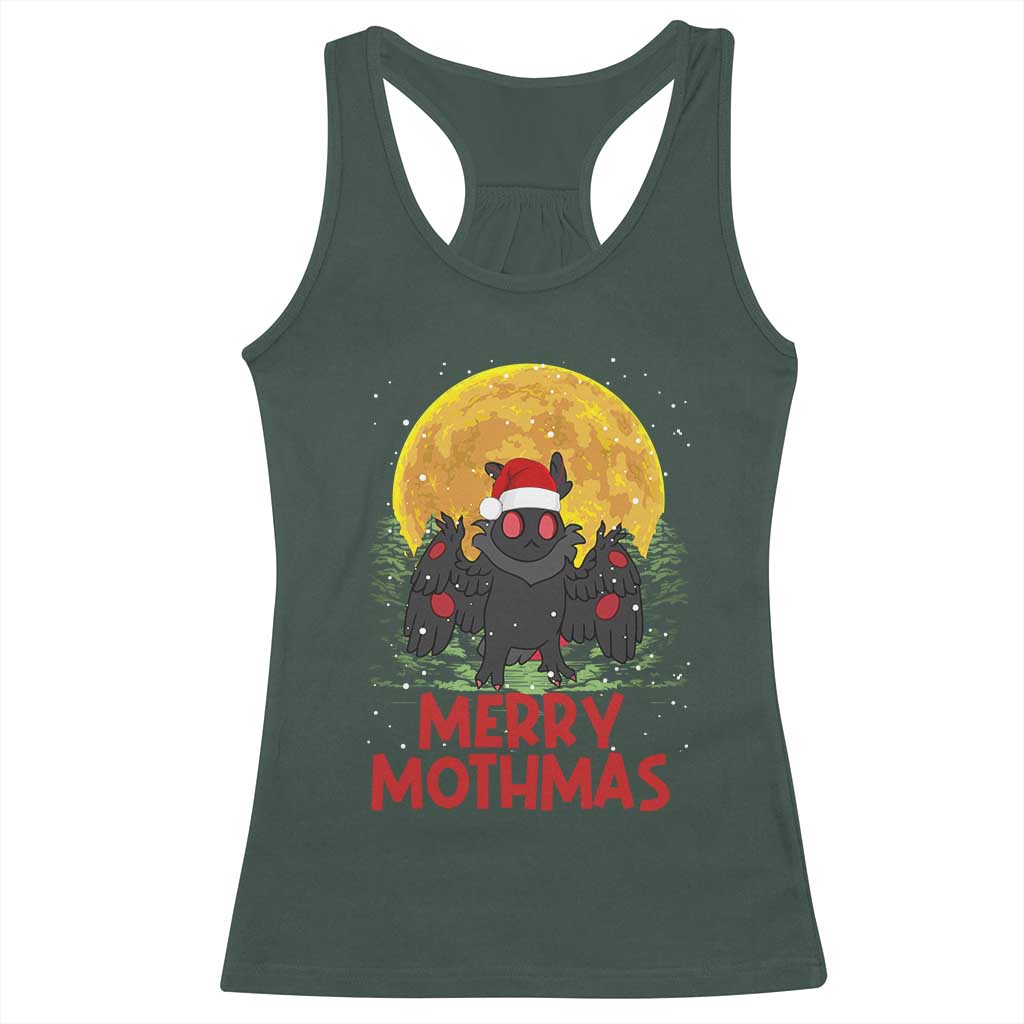 Mothman Christmas Racerback Tank Top Funny Merry Mothmas Cryptid Xmas Santa TS02 Dark Forest Green Print Your Wear