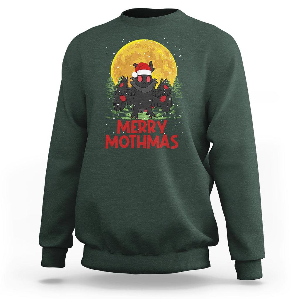 Mothman Christmas Sweatshirt Funny Merry Mothmas Cryptid Xmas Santa TS02 Dark Forest Green Printyourwear