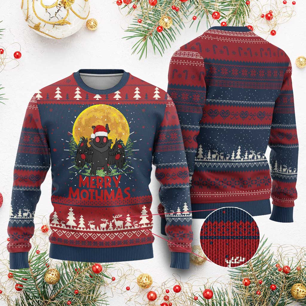 Mothman Xmas Ugly Christmas Sweater Funny Merry Mothmas Cryptid Santa TS02 Burgundy Print Your Wear