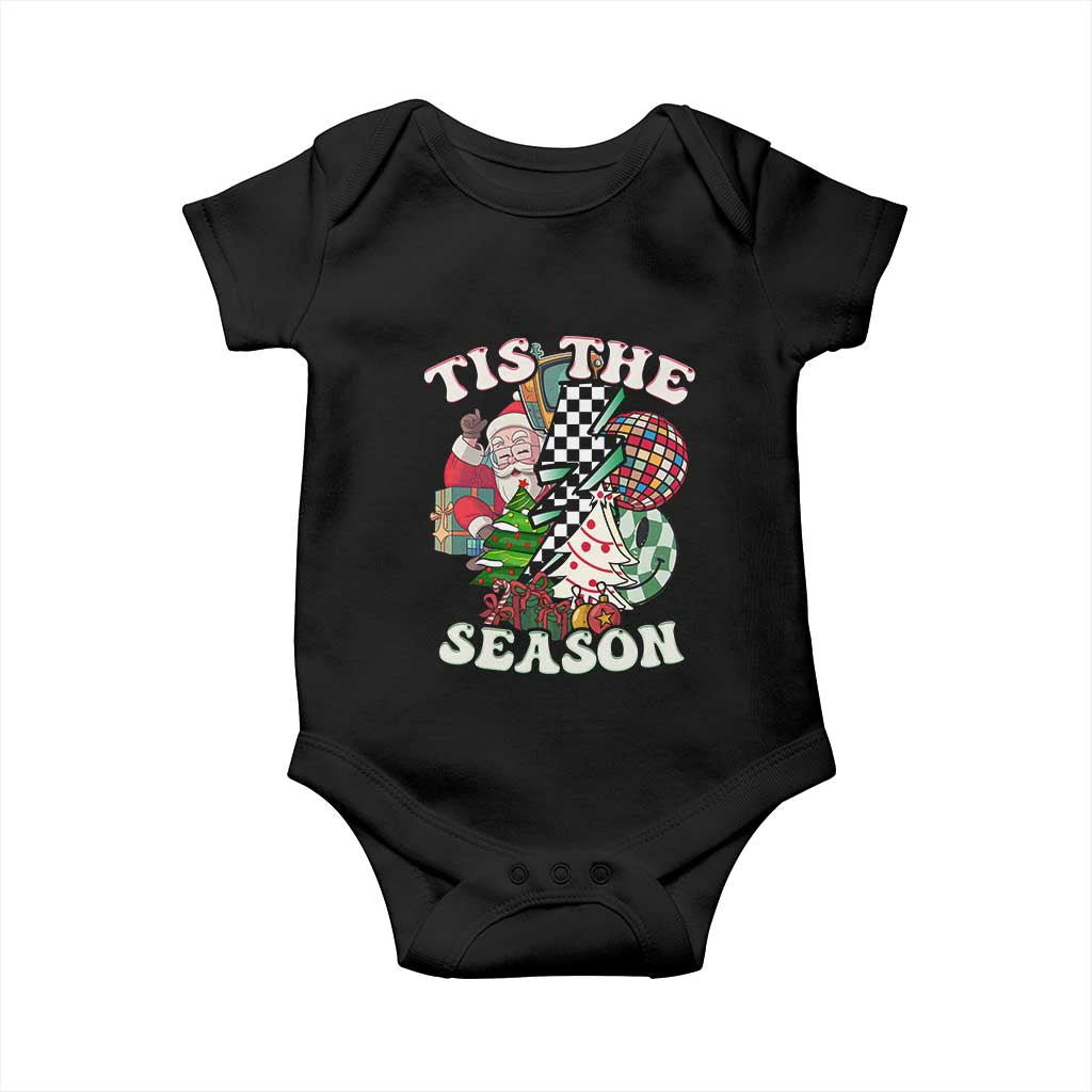 Groovy Christmas Baby Onesie Tis The Season Retro Santa Vibe TS02 Black Print Your Wear