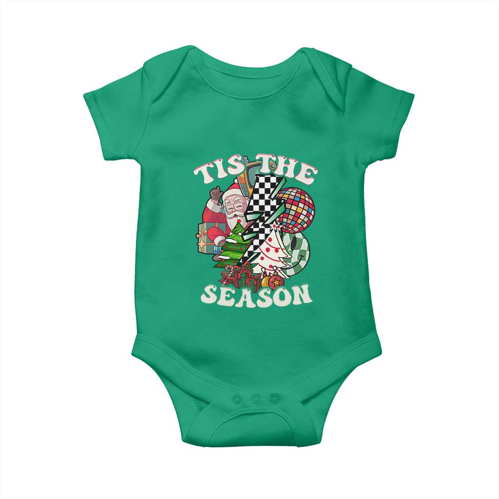 Groovy Christmas Baby Onesie Tis The Season Retro Santa Vibe TS02 Irish Green Print Your Wear