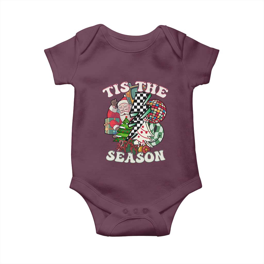 Groovy Christmas Baby Onesie Tis The Season Retro Santa Vibe TS02 Maroon Print Your Wear