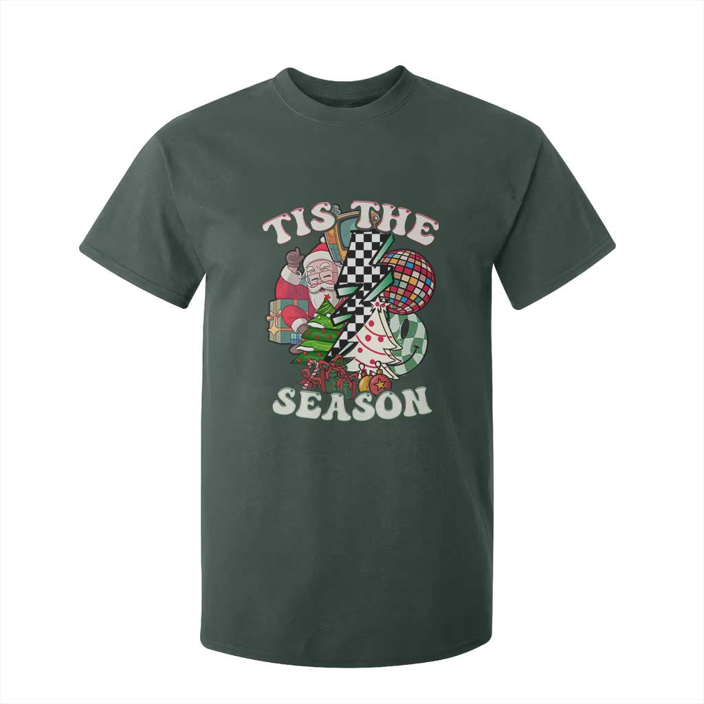 Groovy Christmas T Shirt For Kid Tis The Season Retro Santa Vibe TS02 Dark Forest Green Print Your Wear