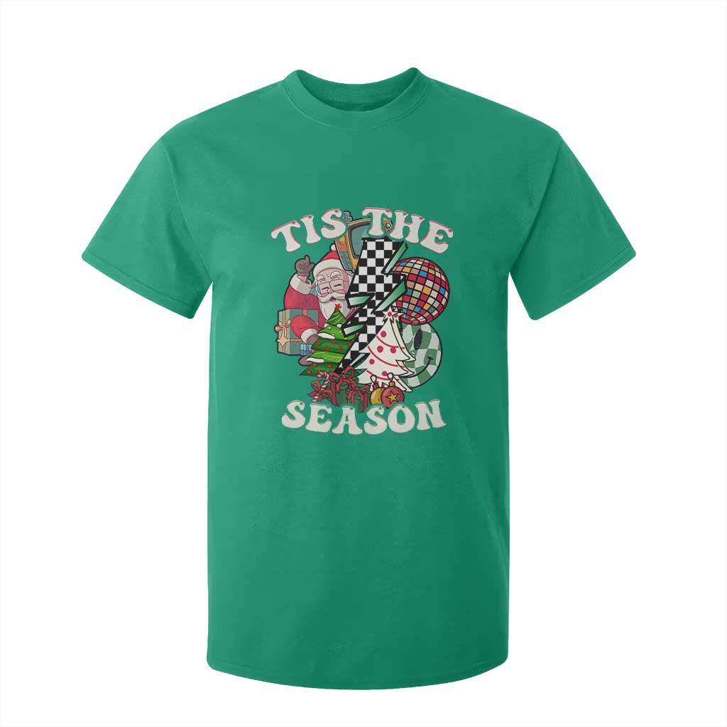 Groovy Christmas T Shirt For Kid Tis The Season Retro Santa Vibe TS02 Irish Green Print Your Wear