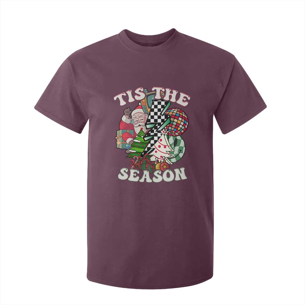 Groovy Christmas T Shirt For Kid Tis The Season Retro Santa Vibe TS02 Maroon Print Your Wear