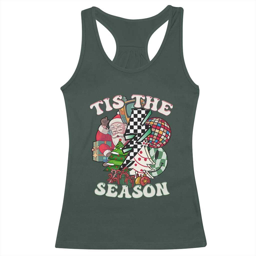 Groovy Christmas Racerback Tank Top Tis The Season Retro Santa Vibe TS02 Dark Forest Green Print Your Wear