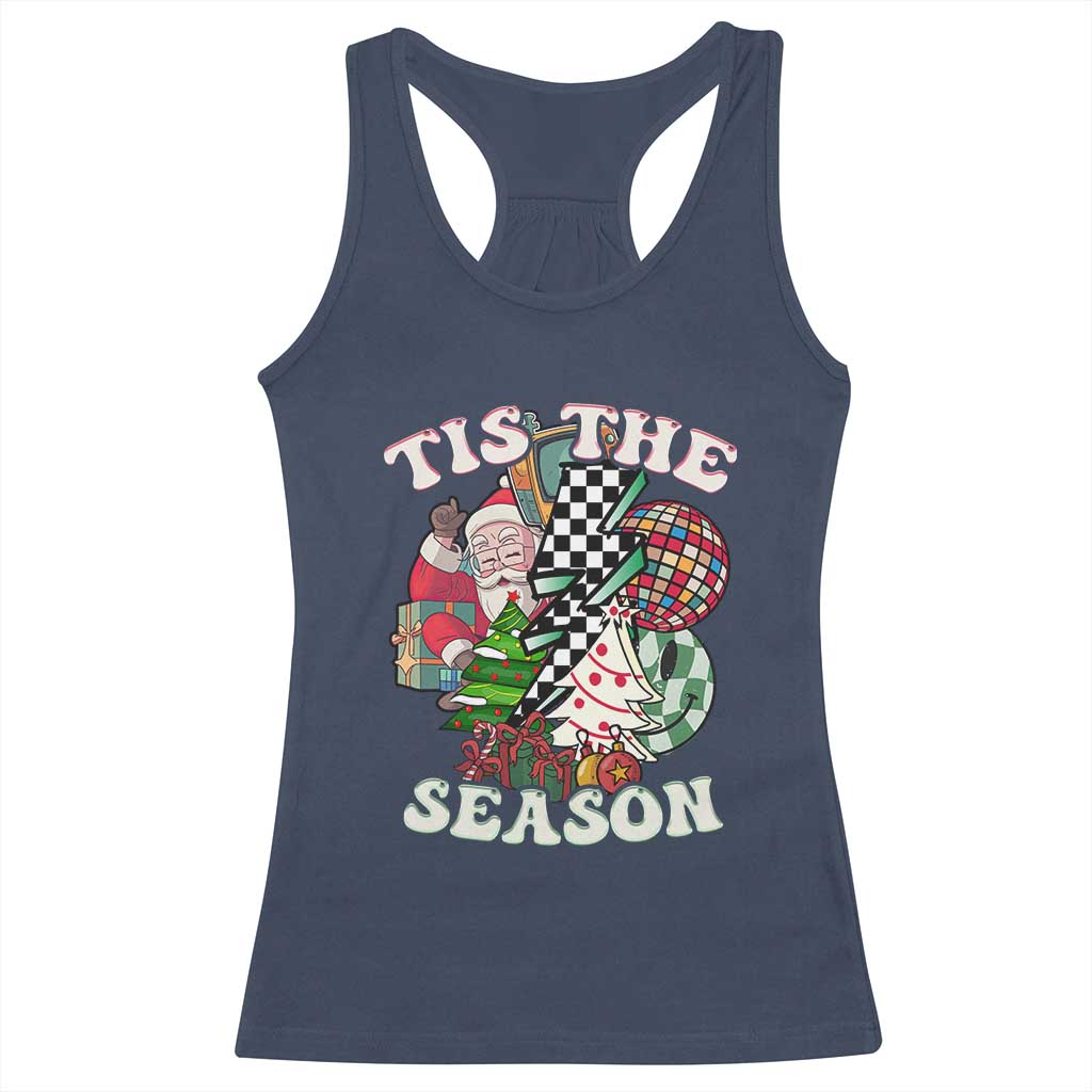 Groovy Christmas Racerback Tank Top Tis The Season Retro Santa Vibe TS02 Navy Print Your Wear