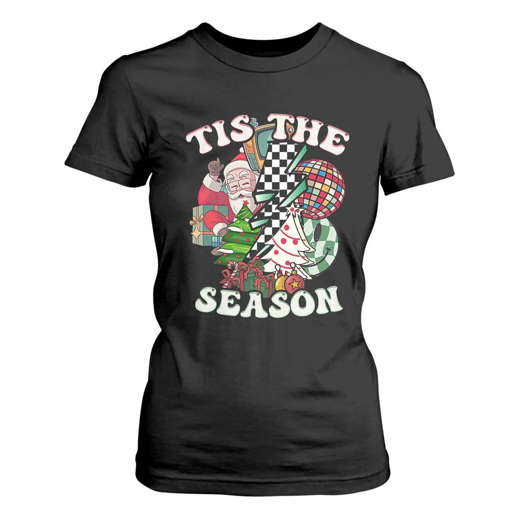 Groovy Christmas T Shirt For Women Tis The Season Retro Santa Vibe TS02 Black Print Your Wear
