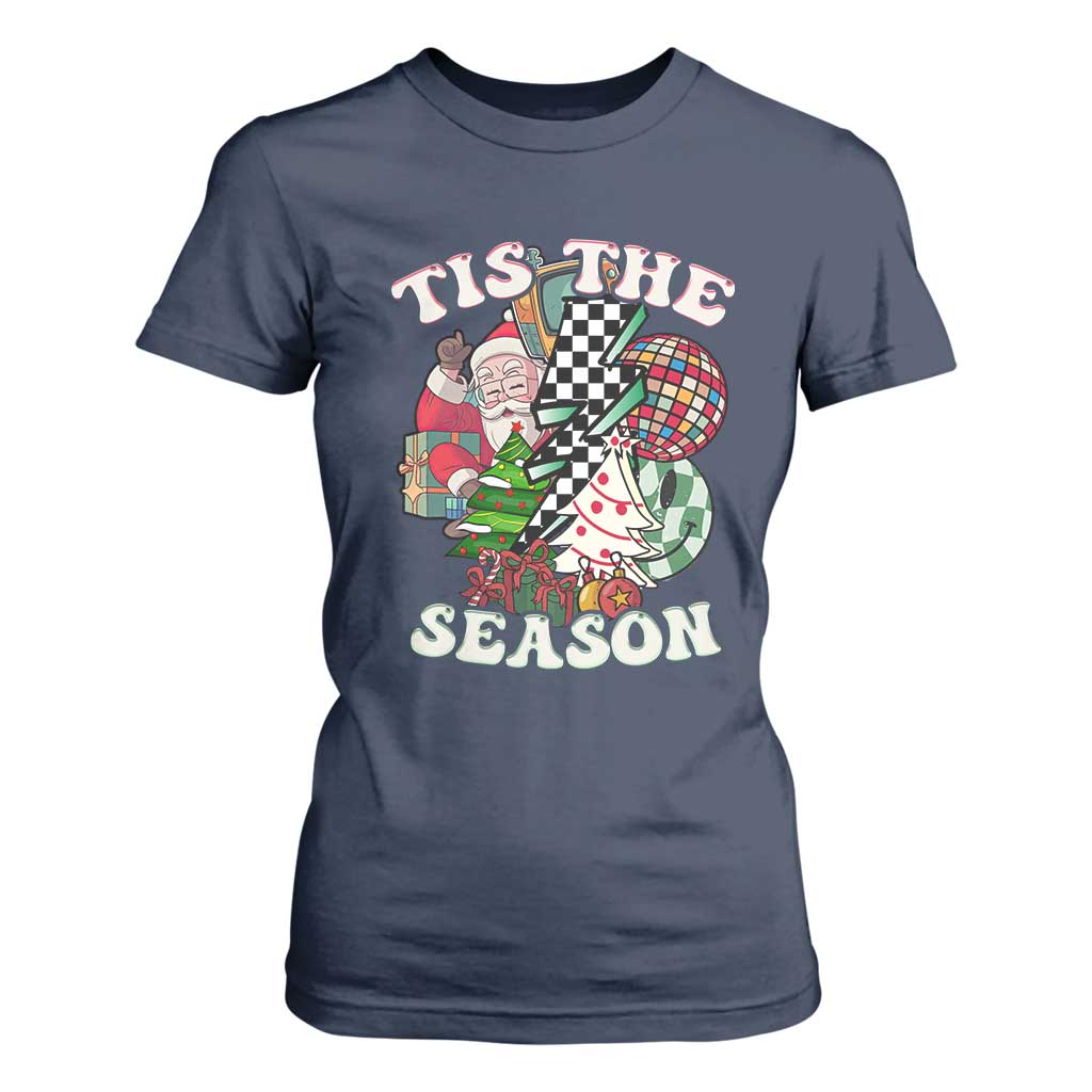 Groovy Christmas T Shirt For Women Tis The Season Retro Santa Vibe TS02 Navy Print Your Wear