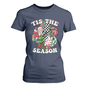 Groovy Christmas T Shirt For Women Tis The Season Retro Santa Vibe TS02 Navy Print Your Wear