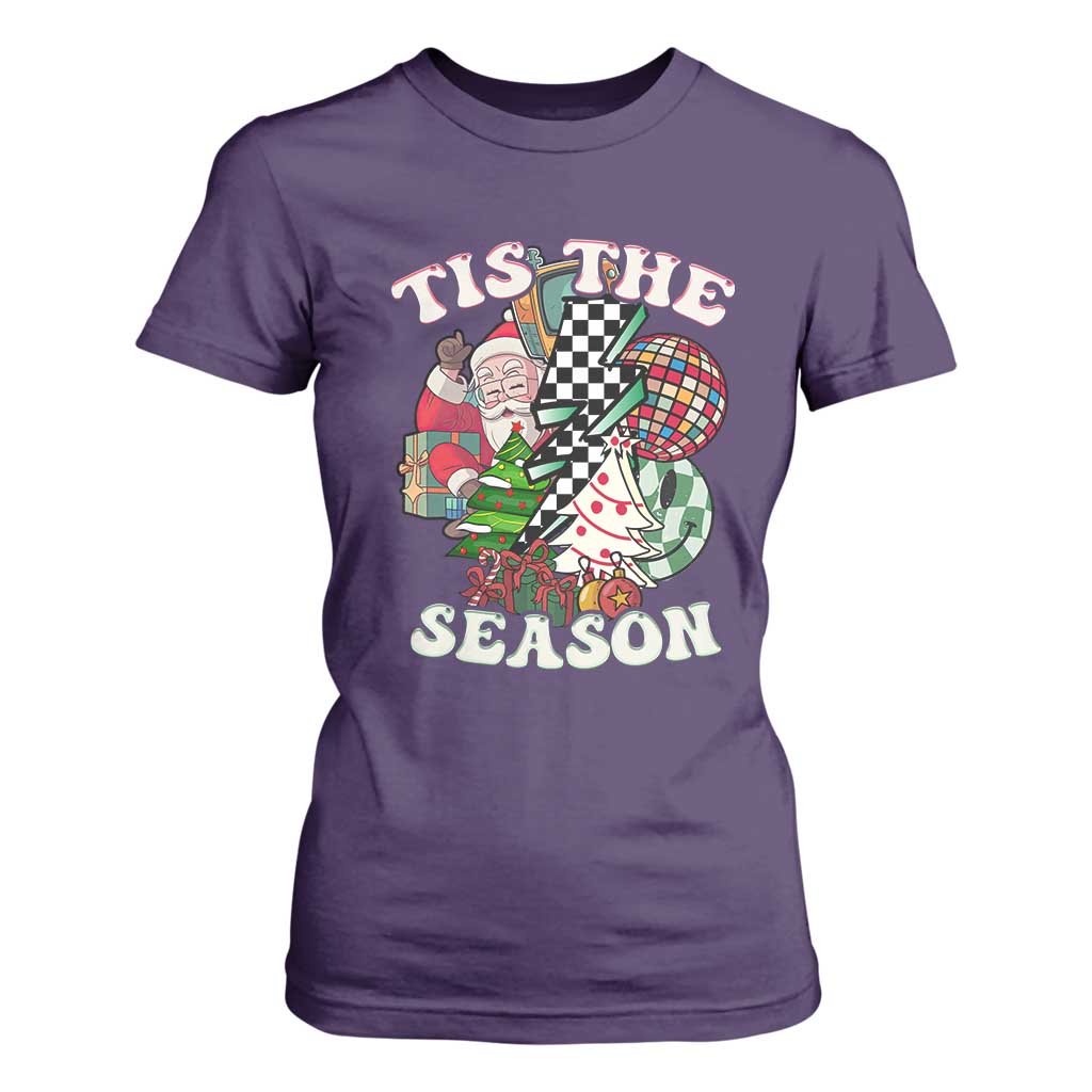 Groovy Christmas T Shirt For Women Tis The Season Retro Santa Vibe TS02 Purple Print Your Wear