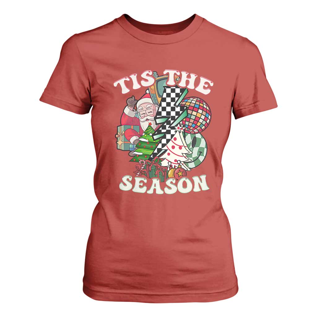 Groovy Christmas T Shirt For Women Tis The Season Retro Santa Vibe TS02 Red Print Your Wear