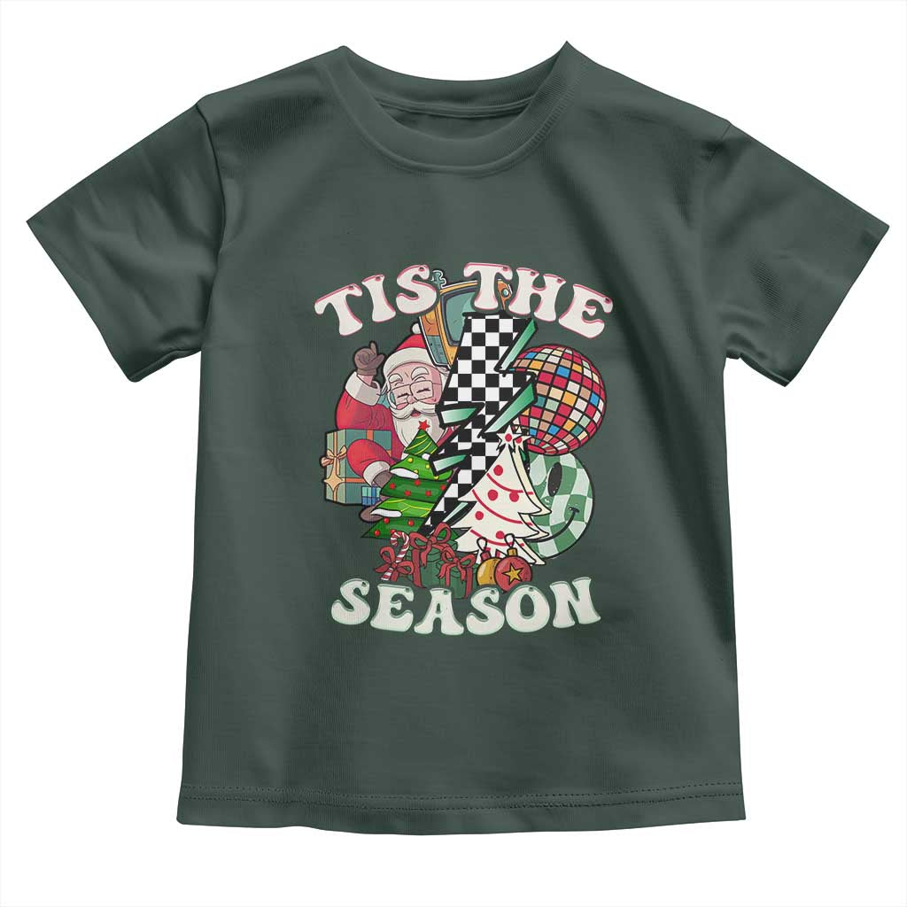 Groovy Christmas Toddler T Shirt Tis The Season Retro Santa Vibe TS02 Dark Forest Green Print Your Wear
