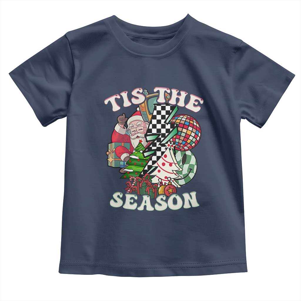 Groovy Christmas Toddler T Shirt Tis The Season Retro Santa Vibe TS02 Navy Print Your Wear