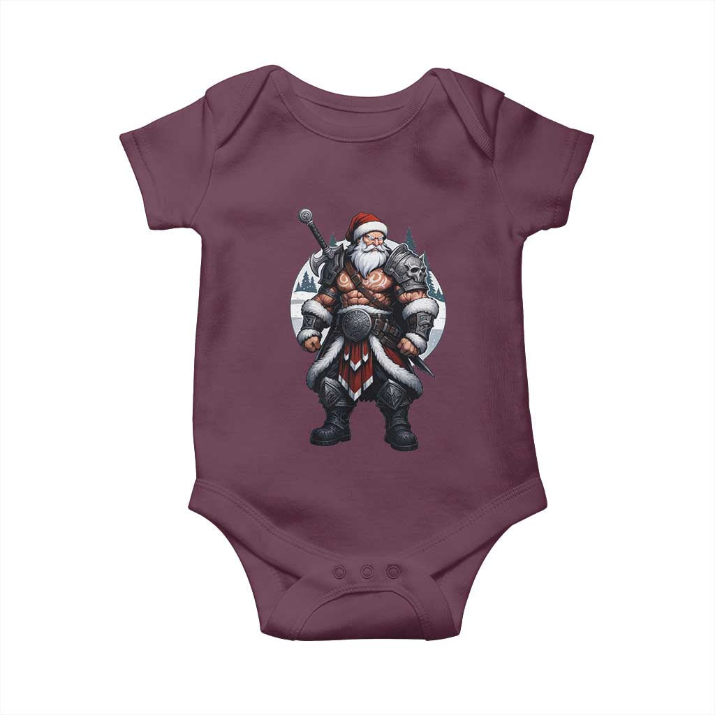 Epic Viking Santa Christmas Baby Onesie Barbarian Style Holiday Warrior Claus TS02 Maroon Print Your Wear