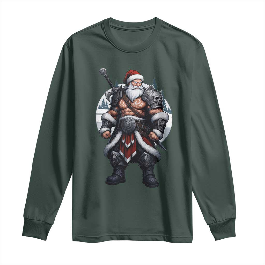 Epic Viking Santa Christmas Long Sleeve Shirt Barbarian Style Holiday Warrior Claus TS02 Dark Forest Green Print Your Wear