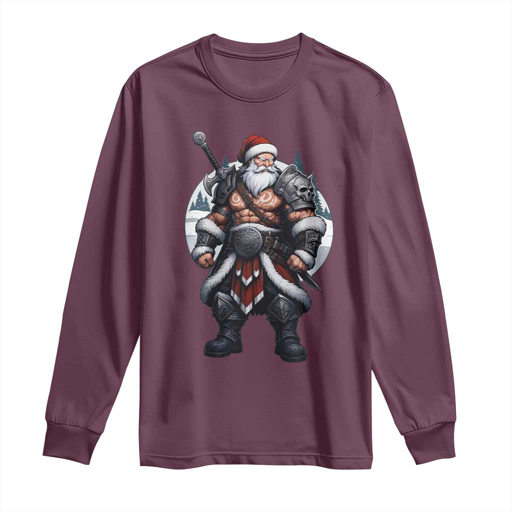Epic Viking Santa Christmas Long Sleeve Shirt Barbarian Style Holiday Warrior Claus TS02 Maroon Print Your Wear