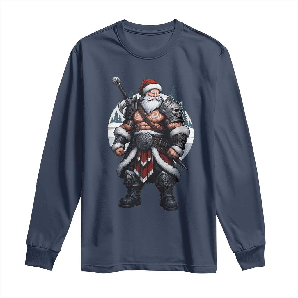 Epic Viking Santa Christmas Long Sleeve Shirt Barbarian Style Holiday Warrior Claus TS02 Navy Print Your Wear