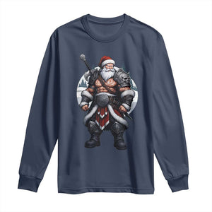 Epic Viking Santa Christmas Long Sleeve Shirt Barbarian Style Holiday Warrior Claus TS02 Navy Print Your Wear