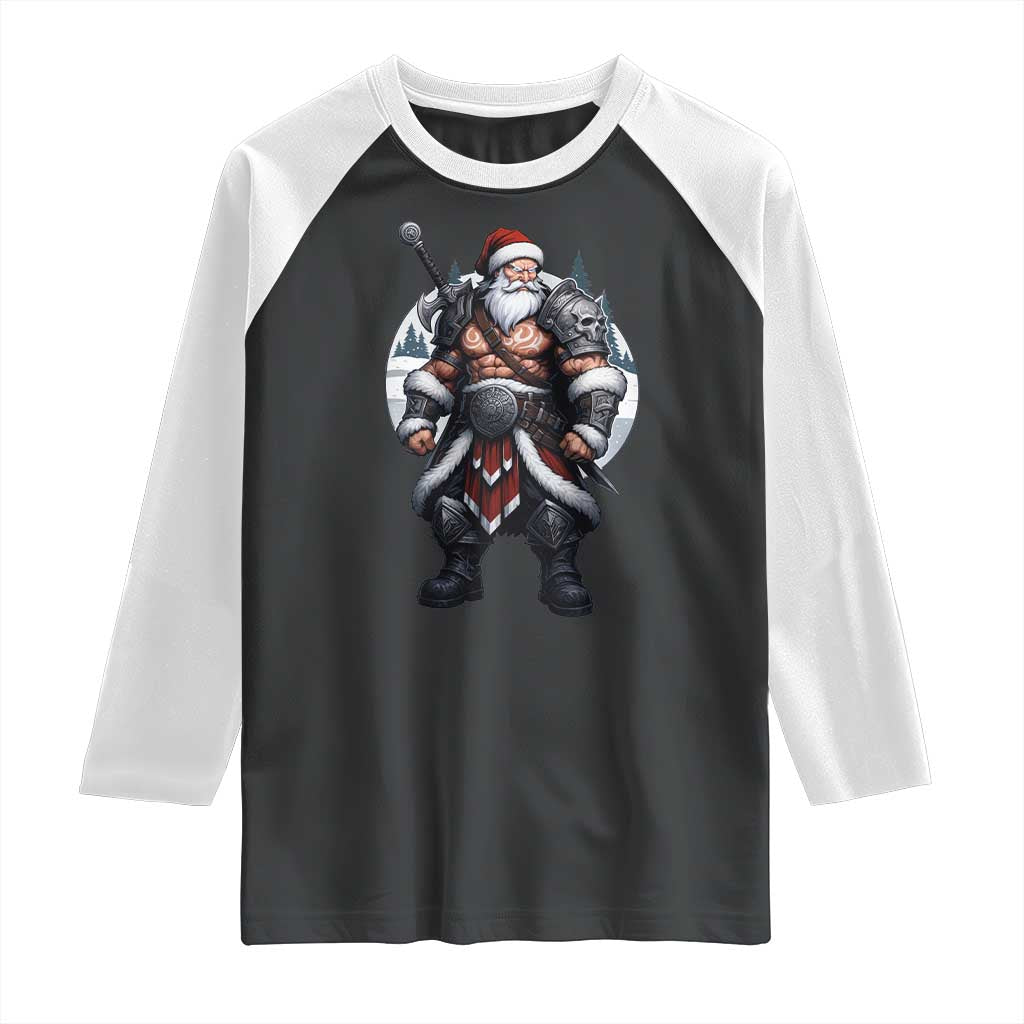 Epic Viking Santa Christmas Raglan Shirt Barbarian Style Holiday Warrior Claus TS02 Black White Print Your Wear