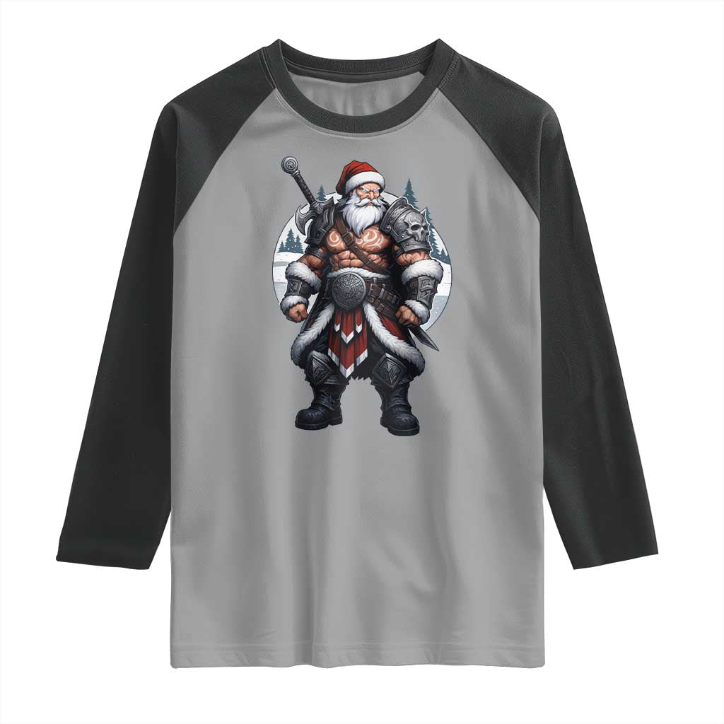Epic Viking Santa Christmas Raglan Shirt Barbarian Style Holiday Warrior Claus TS02 Sport Gray Black Print Your Wear