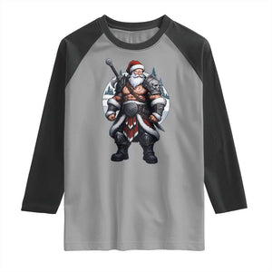 Epic Viking Santa Christmas Raglan Shirt Barbarian Style Holiday Warrior Claus TS02 Sport Gray Black Print Your Wear