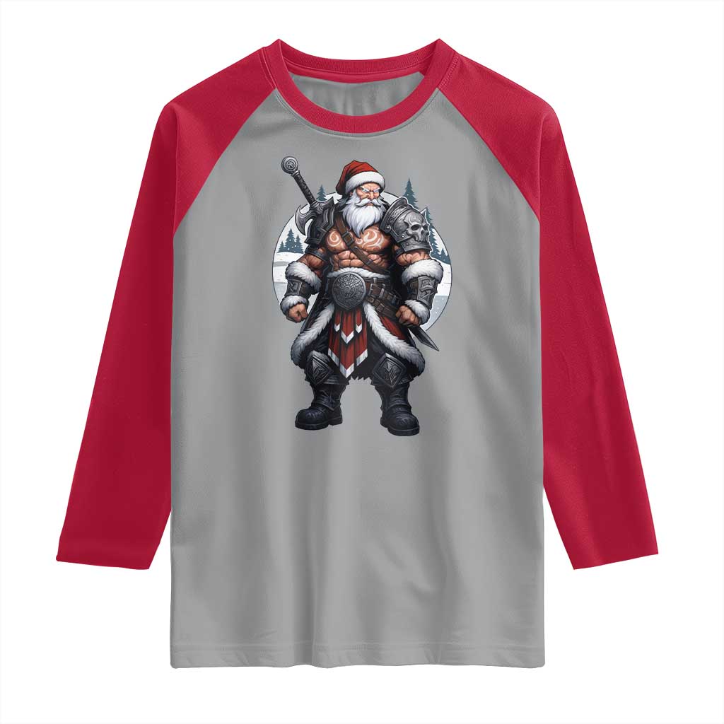 Epic Viking Santa Christmas Raglan Shirt Barbarian Style Holiday Warrior Claus TS02 Sport Gray Red Print Your Wear