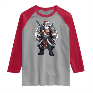 Epic Viking Santa Christmas Raglan Shirt Barbarian Style Holiday Warrior Claus TS02 Sport Gray Red Print Your Wear