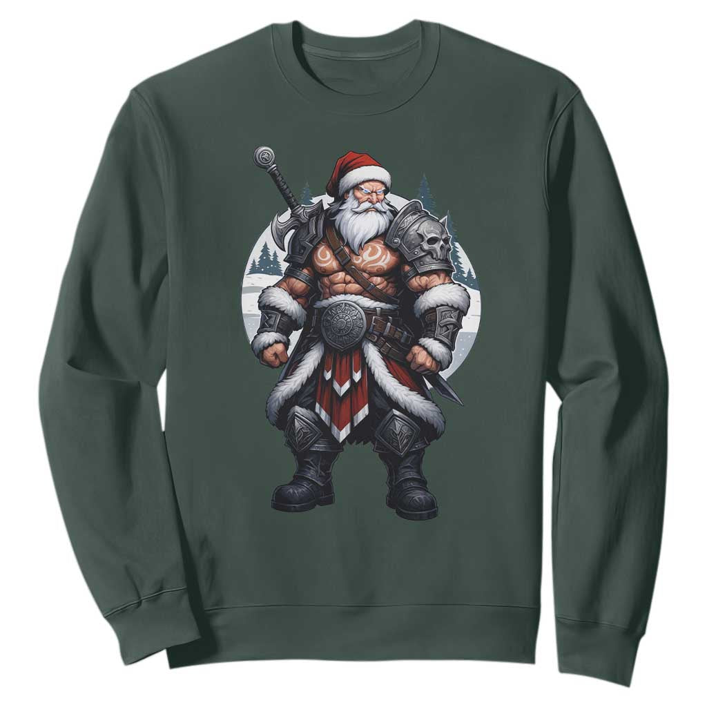 Epic Viking Santa Christmas Sweatshirt Barbarian Style Holiday Warrior Claus TS02 Dark Forest Green Print Your Wear