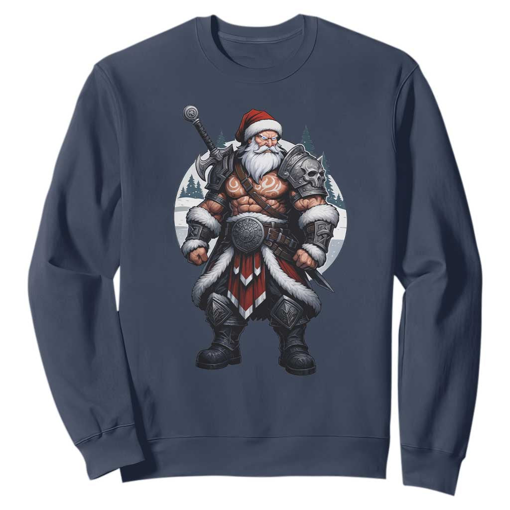 Epic Viking Santa Christmas Sweatshirt Barbarian Style Holiday Warrior Claus TS02 Navy Print Your Wear