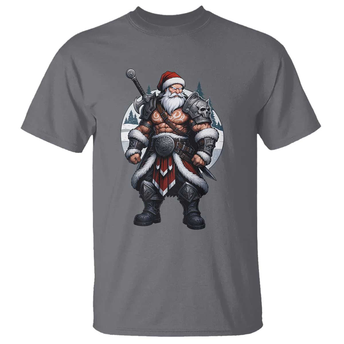Epic Viking Santa Christmas T Shirt Barbarian Style Holiday Warrior Claus TS02 Charcoal Print Your Wear