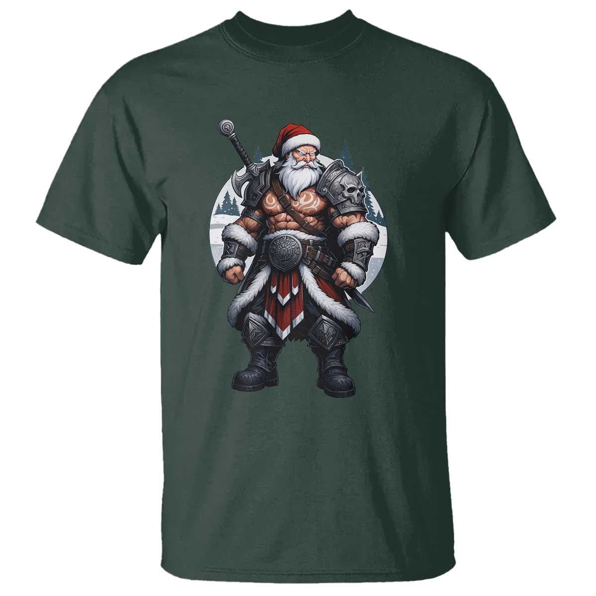 Epic Viking Santa Christmas T Shirt Barbarian Style Holiday Warrior Claus TS02 Dark Forest Green Print Your Wear