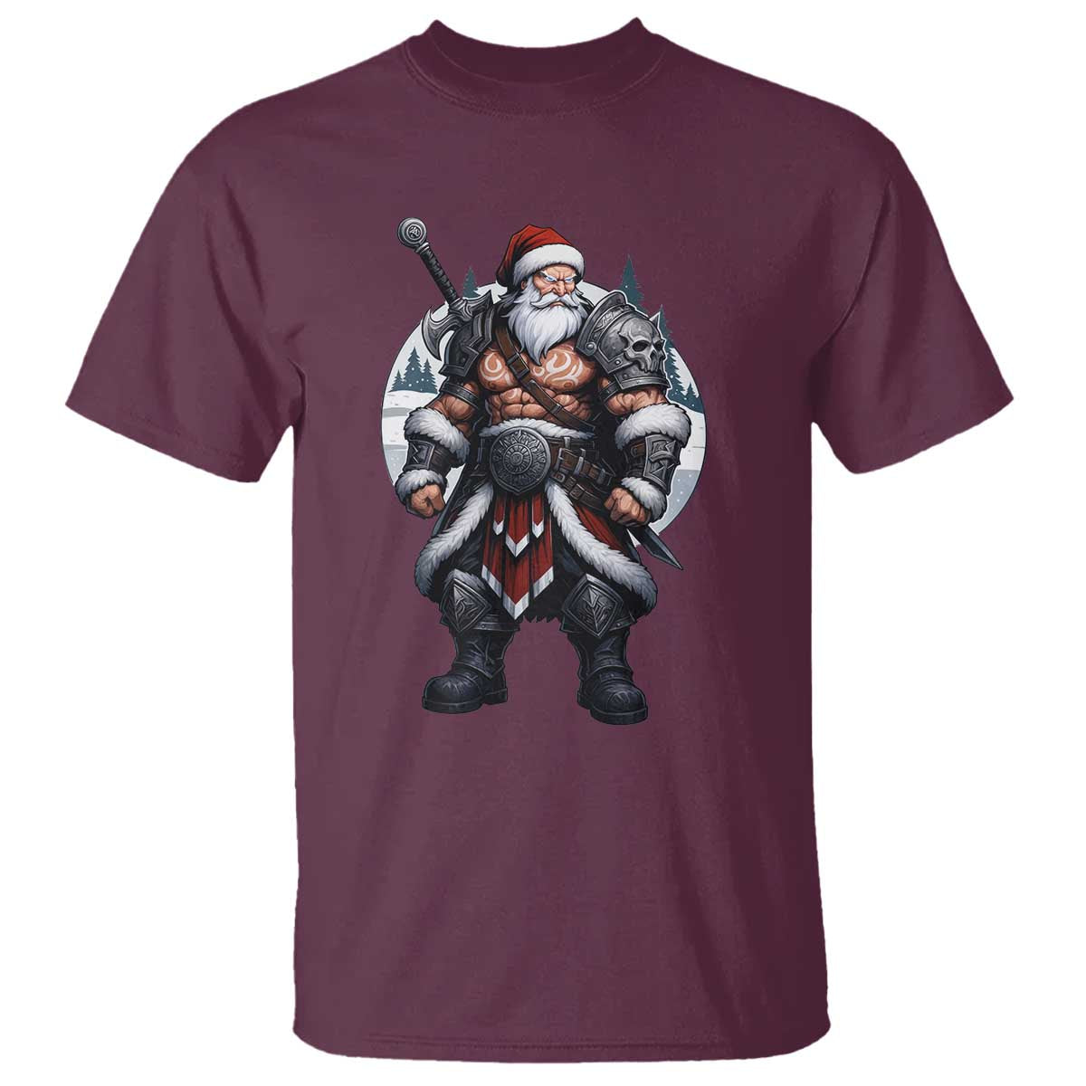 Epic Viking Santa Christmas T Shirt Barbarian Style Holiday Warrior Claus TS02 Maroon Print Your Wear