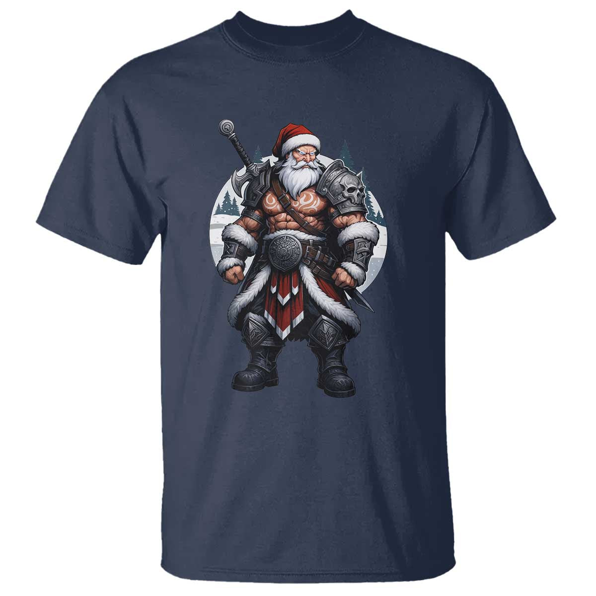 Epic Viking Santa Christmas T Shirt Barbarian Style Holiday Warrior Claus TS02 Navy Print Your Wear