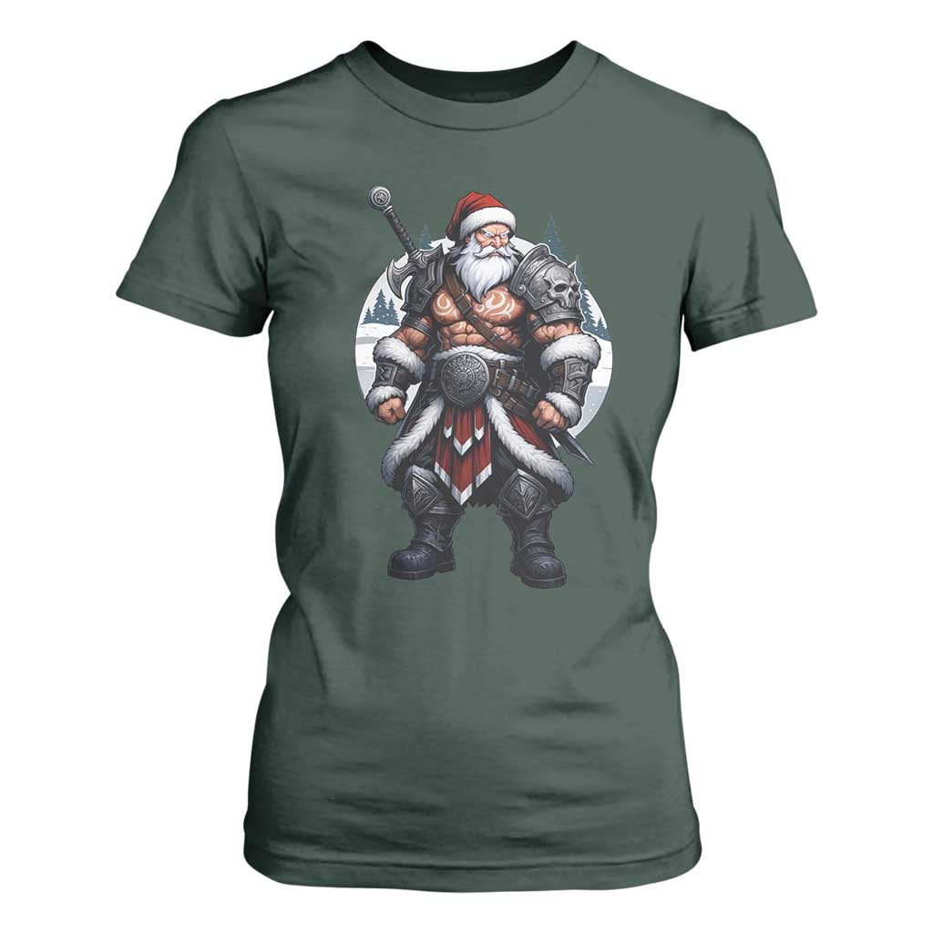 Epic Viking Santa Christmas T Shirt For Women Barbarian Style Holiday Warrior Claus TS02 Dark Forest Green Print Your Wear