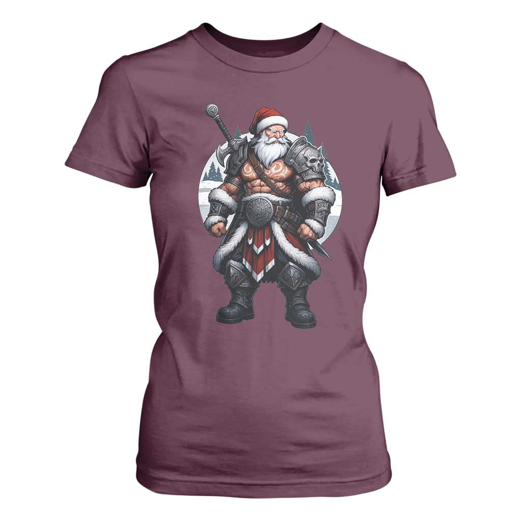 Epic Viking Santa Christmas T Shirt For Women Barbarian Style Holiday Warrior Claus TS02 Maroon Print Your Wear