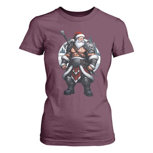Epic Viking Santa Christmas T Shirt For Women Barbarian Style Holiday Warrior Claus TS02 Maroon Print Your Wear