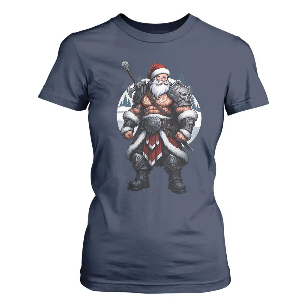 Epic Viking Santa Christmas T Shirt For Women Barbarian Style Holiday Warrior Claus TS02 Navy Print Your Wear