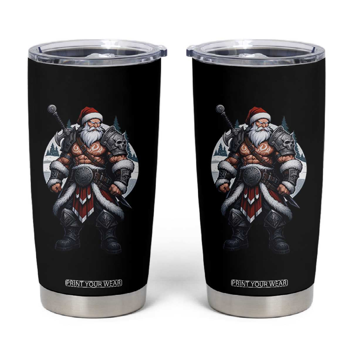 Epic Viking Santa Christmas Tumbler Cup Barbarian Style Holiday Warrior Claus TS02 Black Print Your Wear