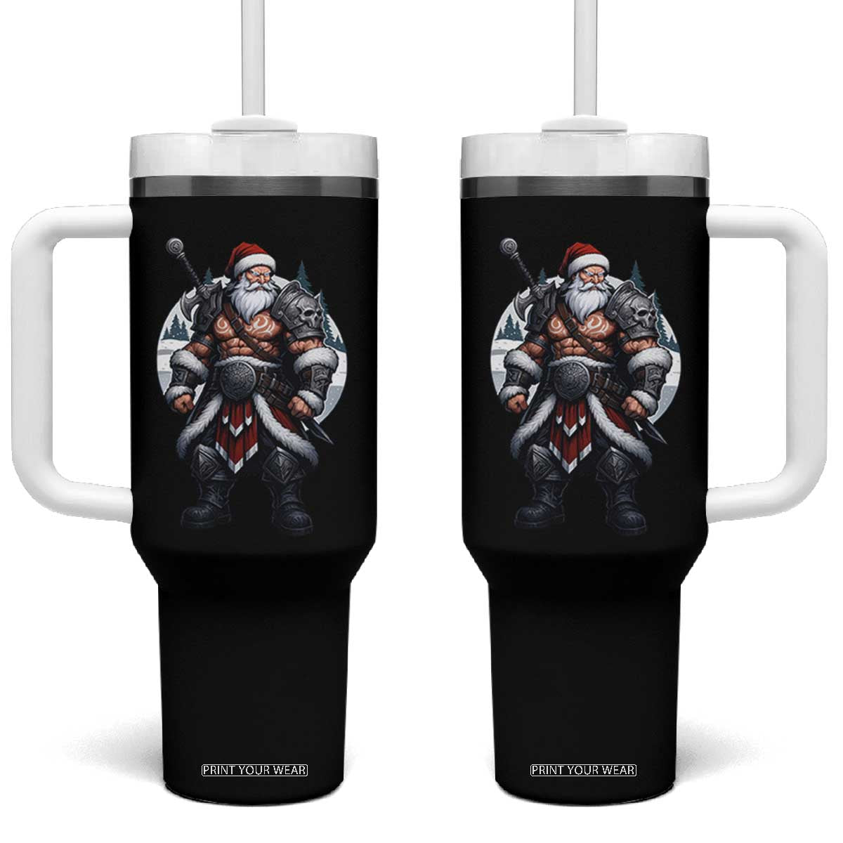 Epic Viking Santa Christmas Tumbler With Handle Barbarian Style Holiday Warrior Claus TS02 One Size: 40 oz Black Print Your Wear