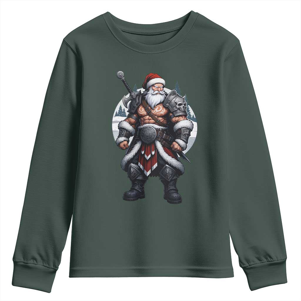 Epic Viking Santa Christmas Youth Sweatshirt Barbarian Style Holiday Warrior Claus TS02 Dark Forest Green Print Your Wear