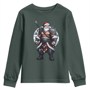 Epic Viking Santa Christmas Youth Sweatshirt Barbarian Style Holiday Warrior Claus TS02 Dark Forest Green Print Your Wear