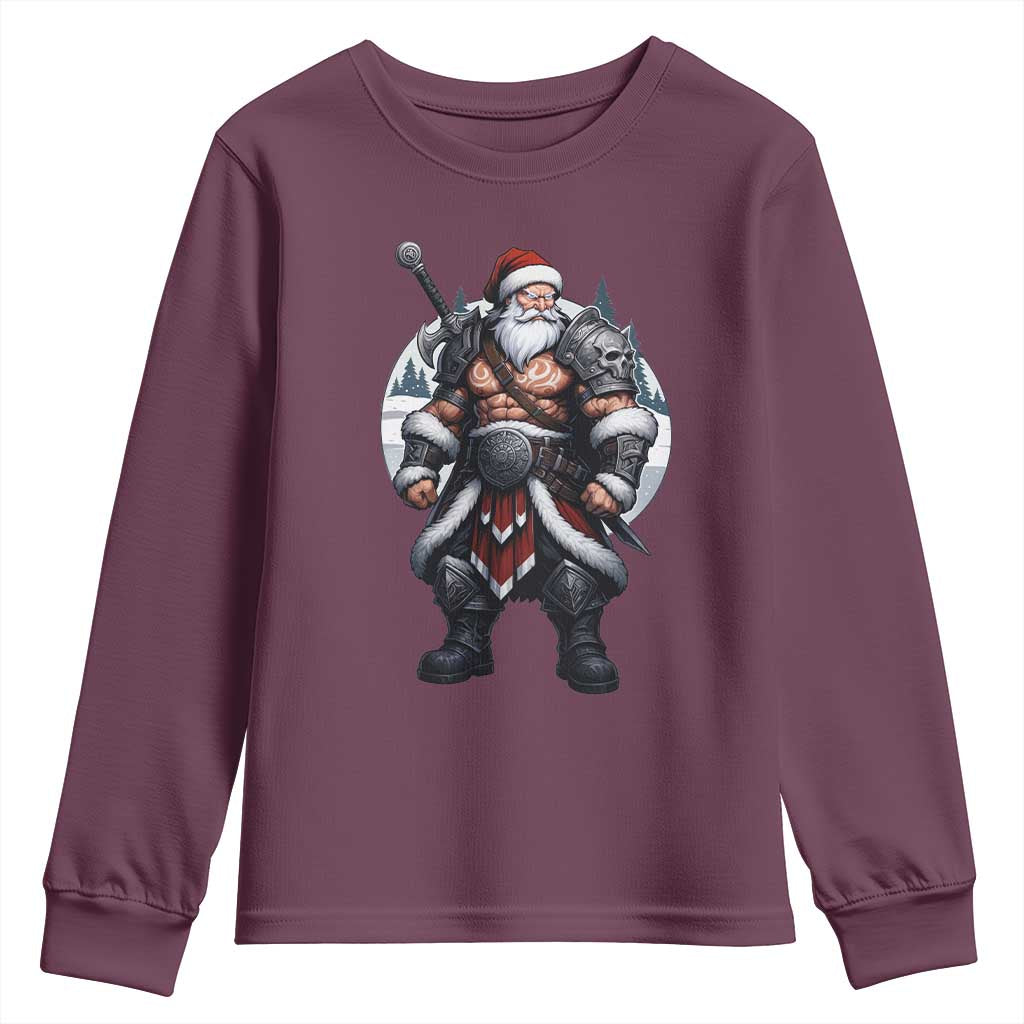 Epic Viking Santa Christmas Youth Sweatshirt Barbarian Style Holiday Warrior Claus TS02 Maroon Print Your Wear